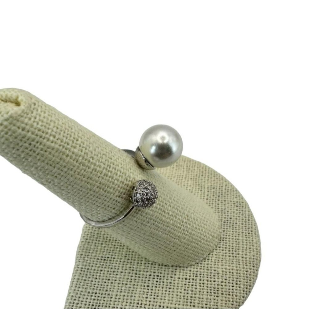 Geo Sphere Open Band Pearl and Zirconia Adjustable Ring - Picture 4 of 9